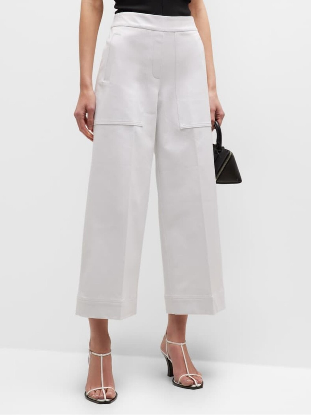 SPANX On The Go Wide Leg Crop Pants Women's L White Stretch Smoothing Pull On